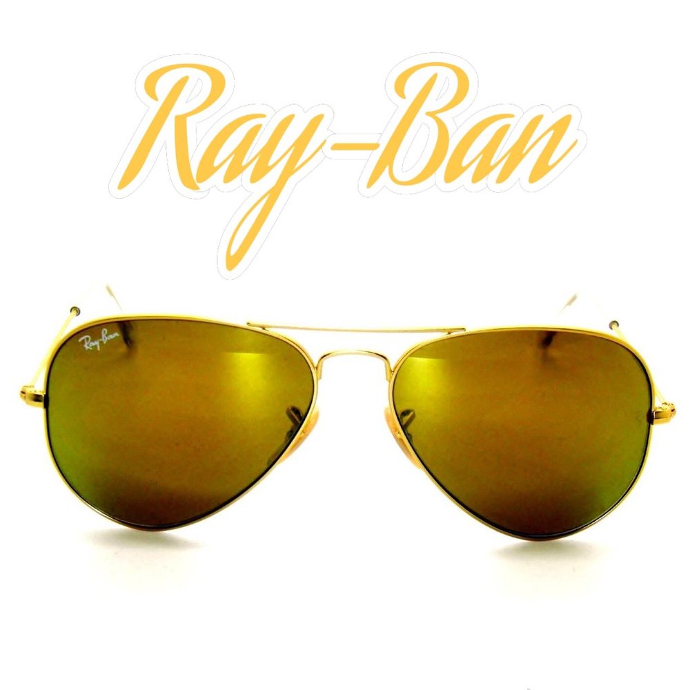 New RAY-BAN Large Metal Aviator Sunglasses Gold Frame Yellow Green Mirrored Lens